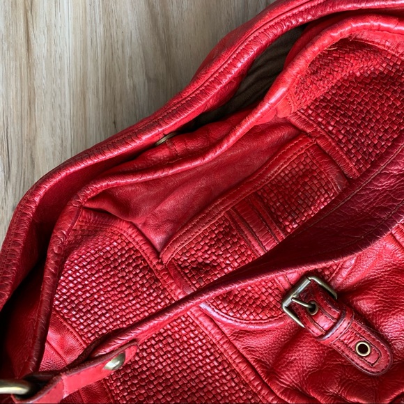 Anthropologie TANO Bright Red Leather Boho Slouch Purse - Large Size Bag - Picture 4 of 11
